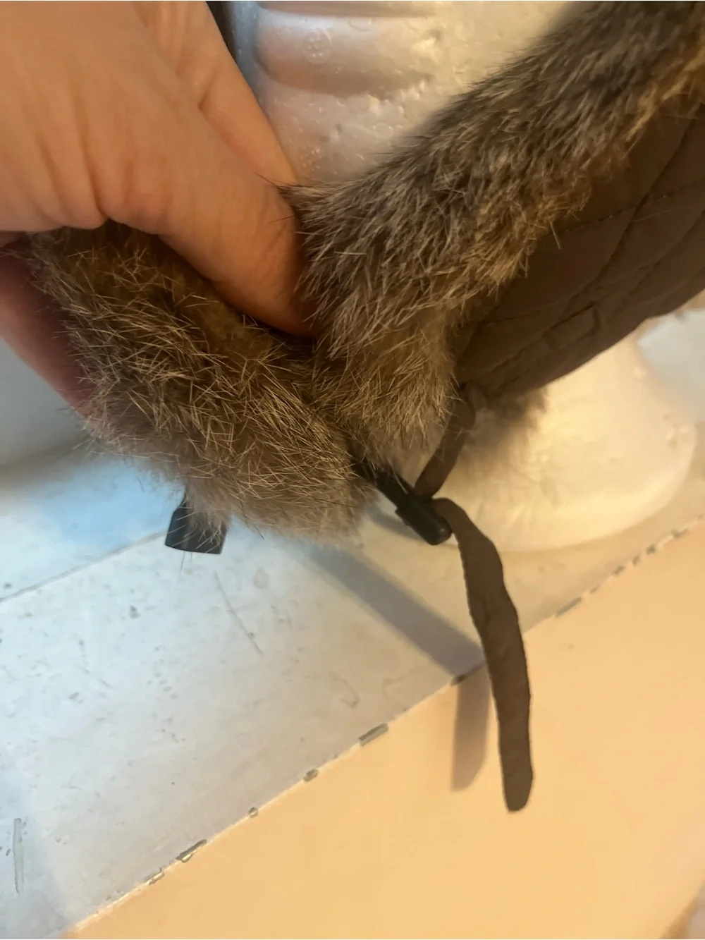 Aqua Brown rabbit Fur Trapper Hat with Earflaps